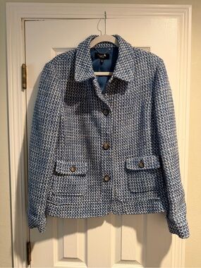 Vintage Talbots Blue and White Tweed Button-Up Blazer Jacket Women’s 16